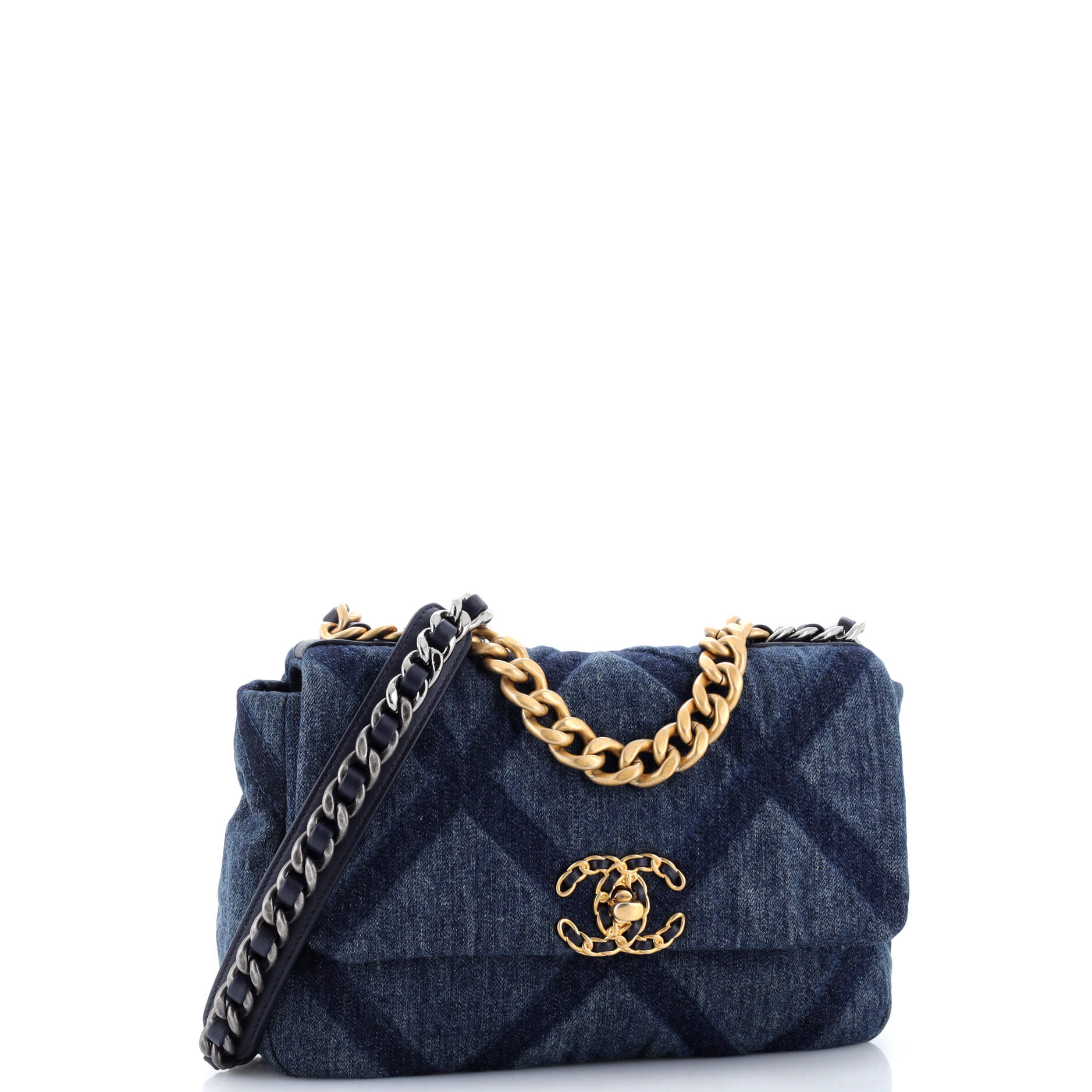 19 Flap Bag Quilted Denim Medium