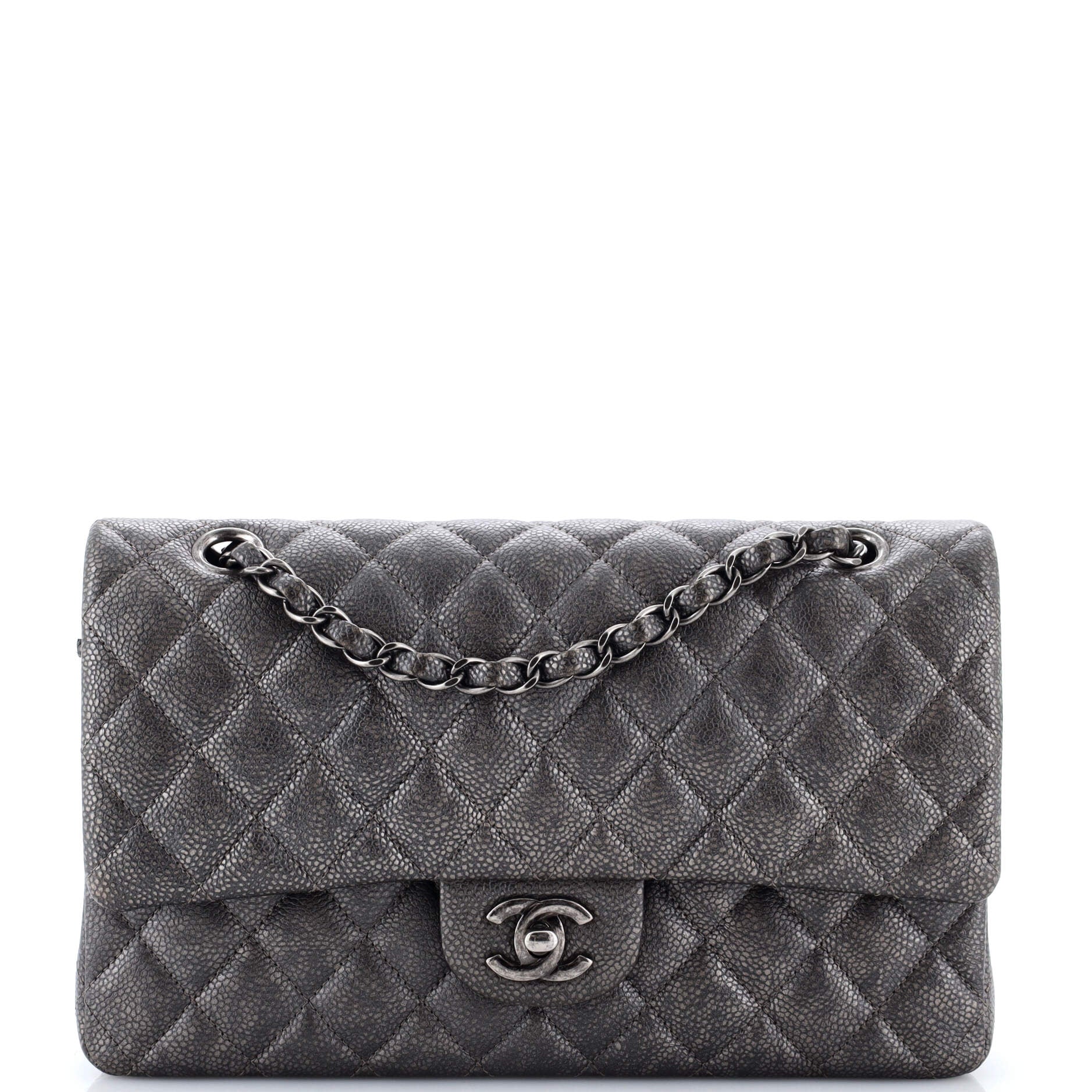 Classic Double Flap Bag Quilted Metallic Caviar Medium