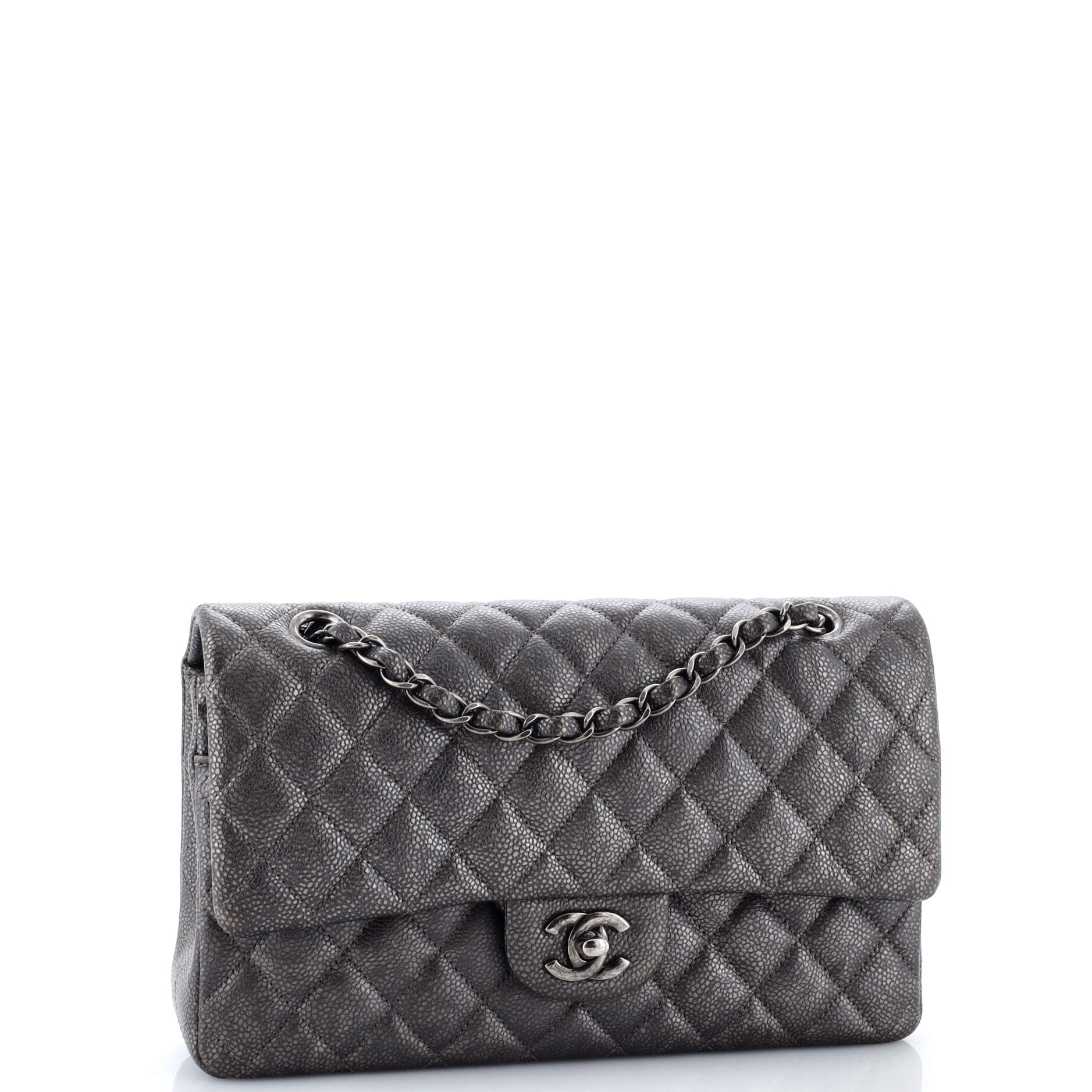 Classic Double Flap Bag Quilted Metallic Caviar Medium