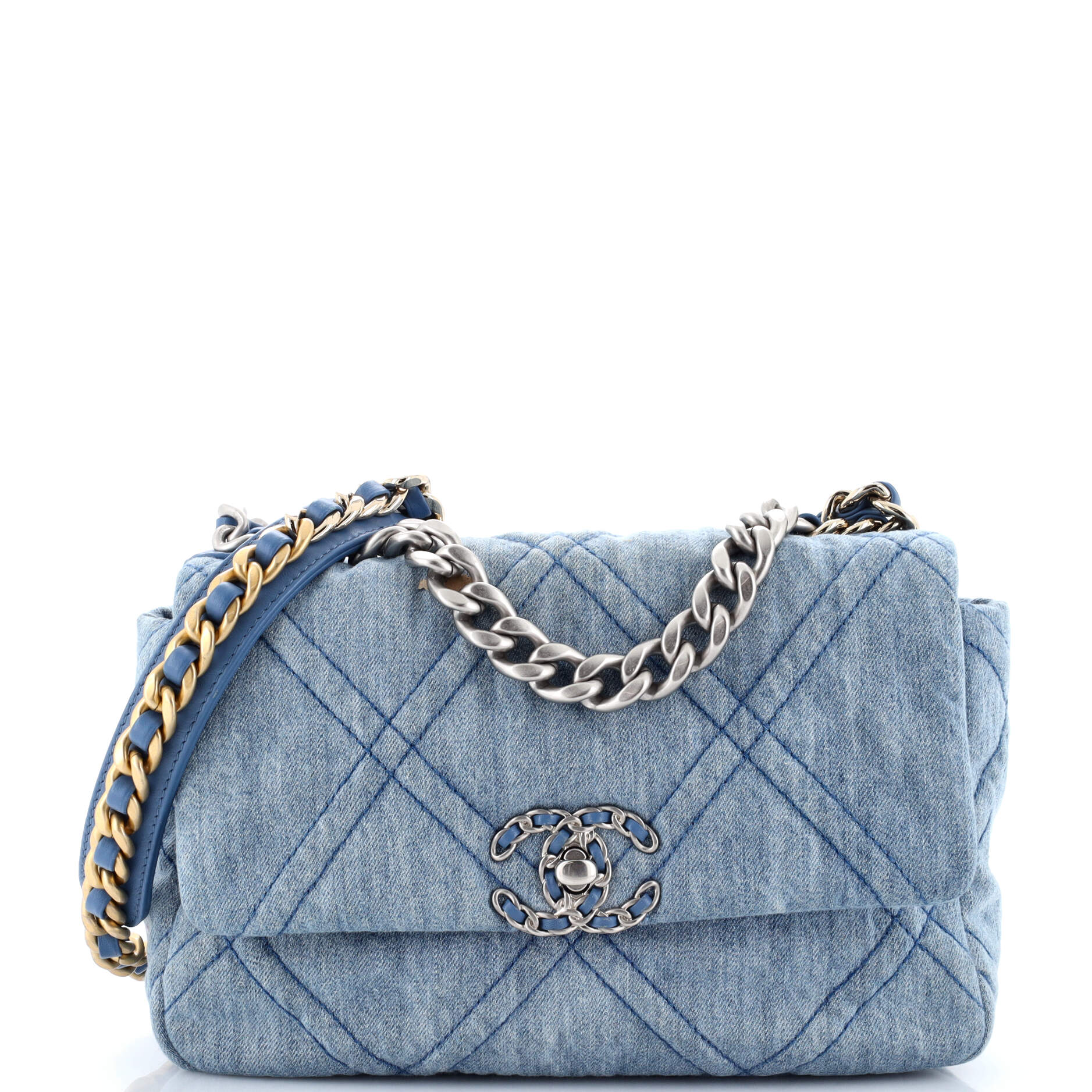 19 Flap Bag Quilted Denim Medium