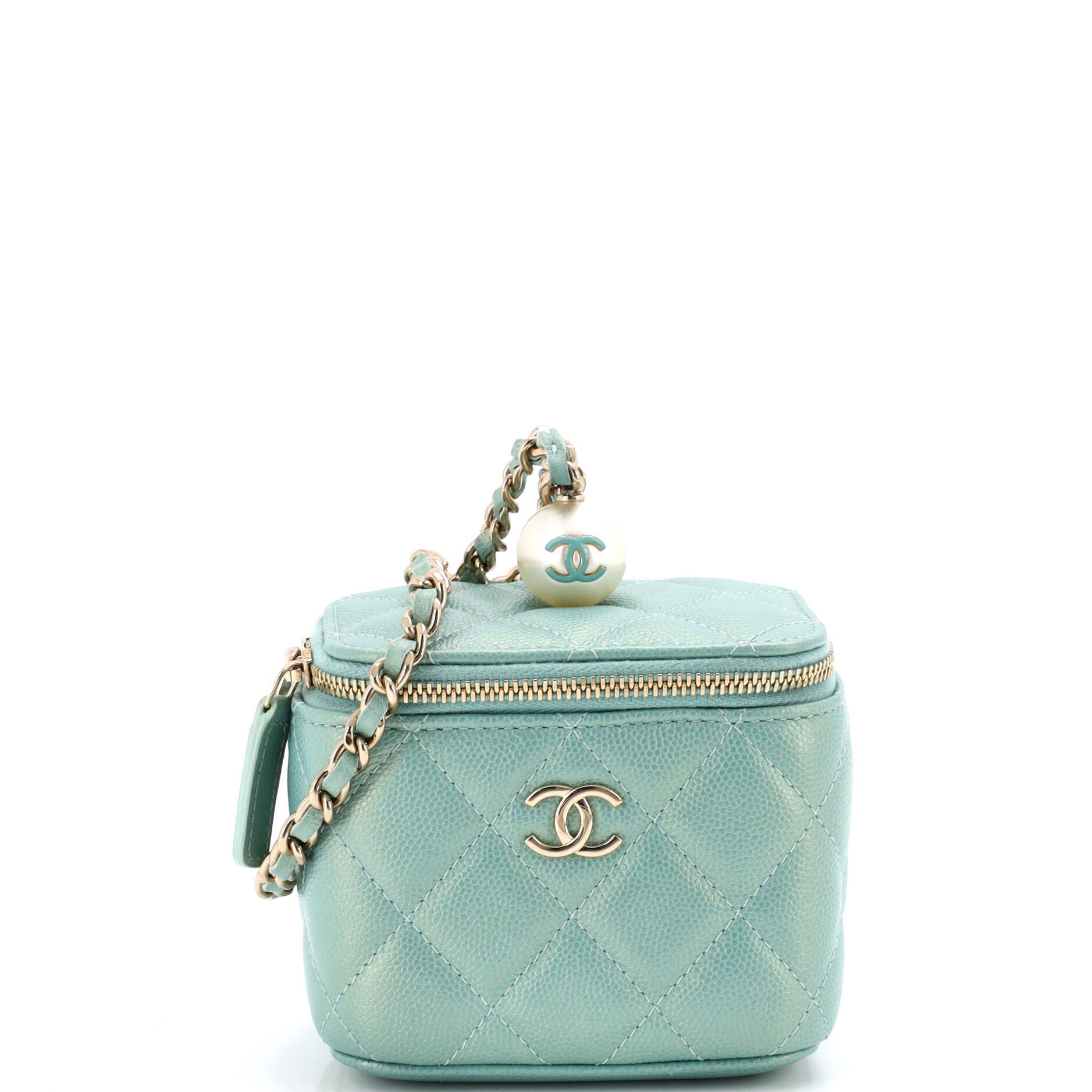 Classic Pearl Vanity Case with Chain Quilted Caviar Mini