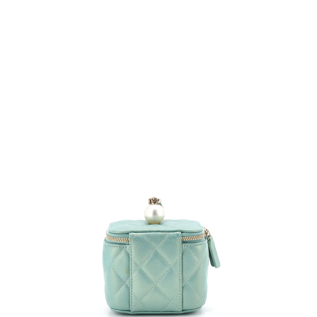 Classic Pearl Vanity Case with Chain Quilted Caviar Mini