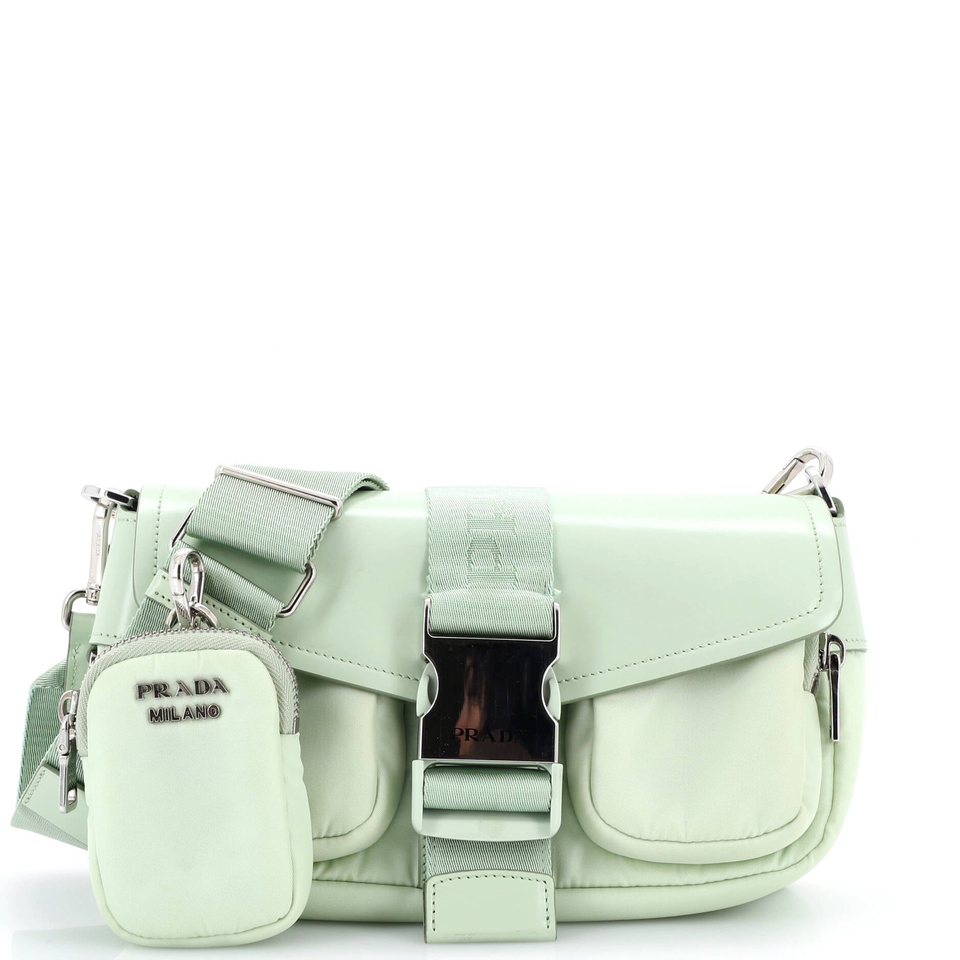 Buckle Pocket Crossbody Bag Spazzolato Leather and Tessuto