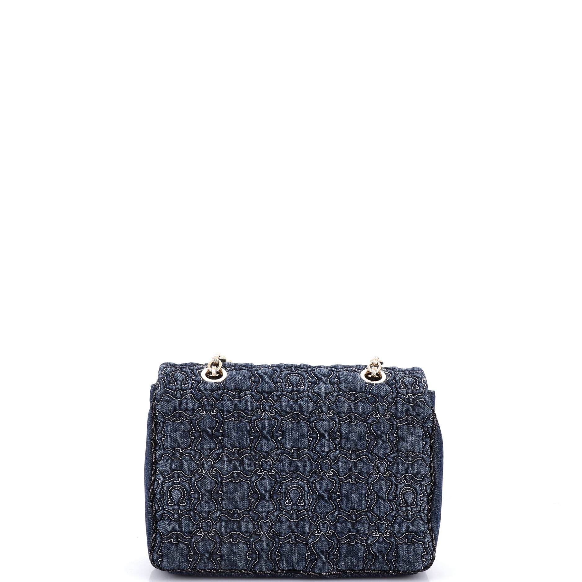 Gancini Galore Chain Flap Bag Quilted Denim Medium