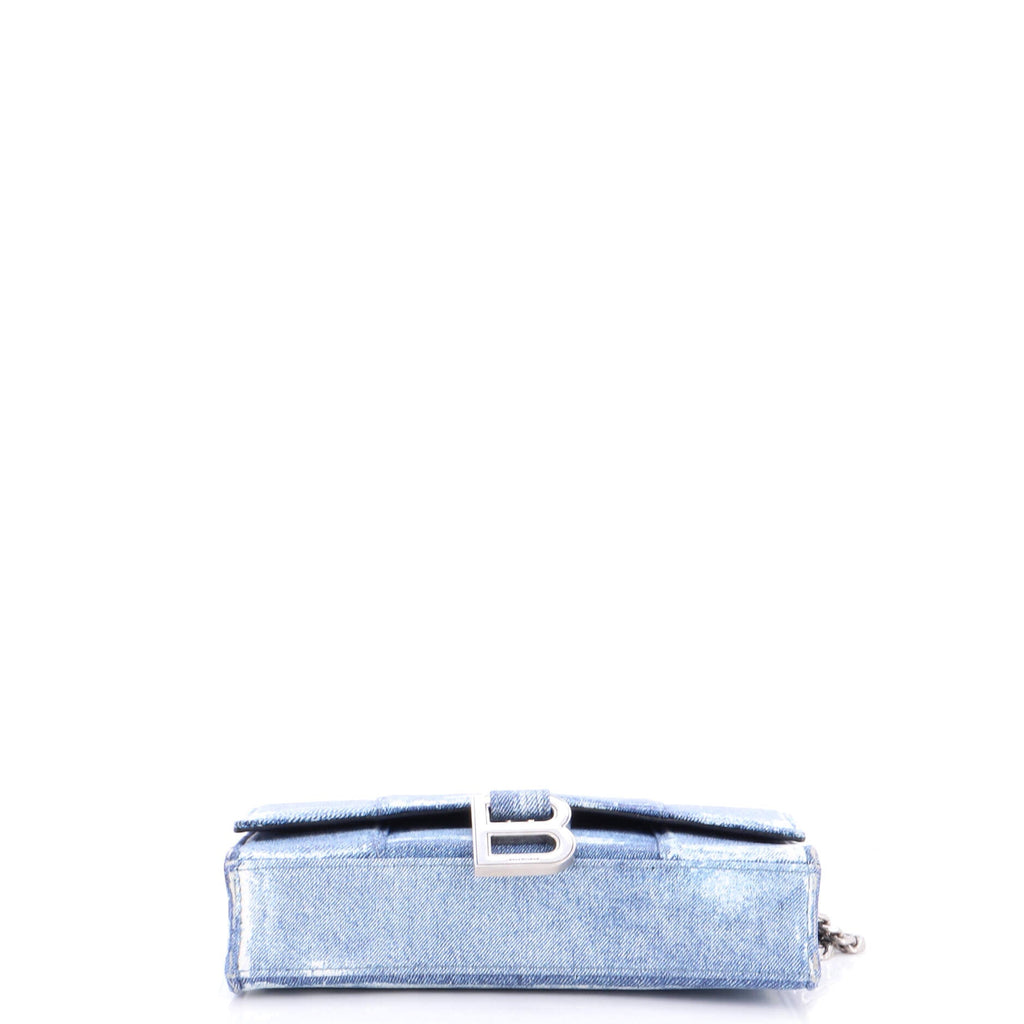Hourglass Chain Wallet Denim Printed Leather