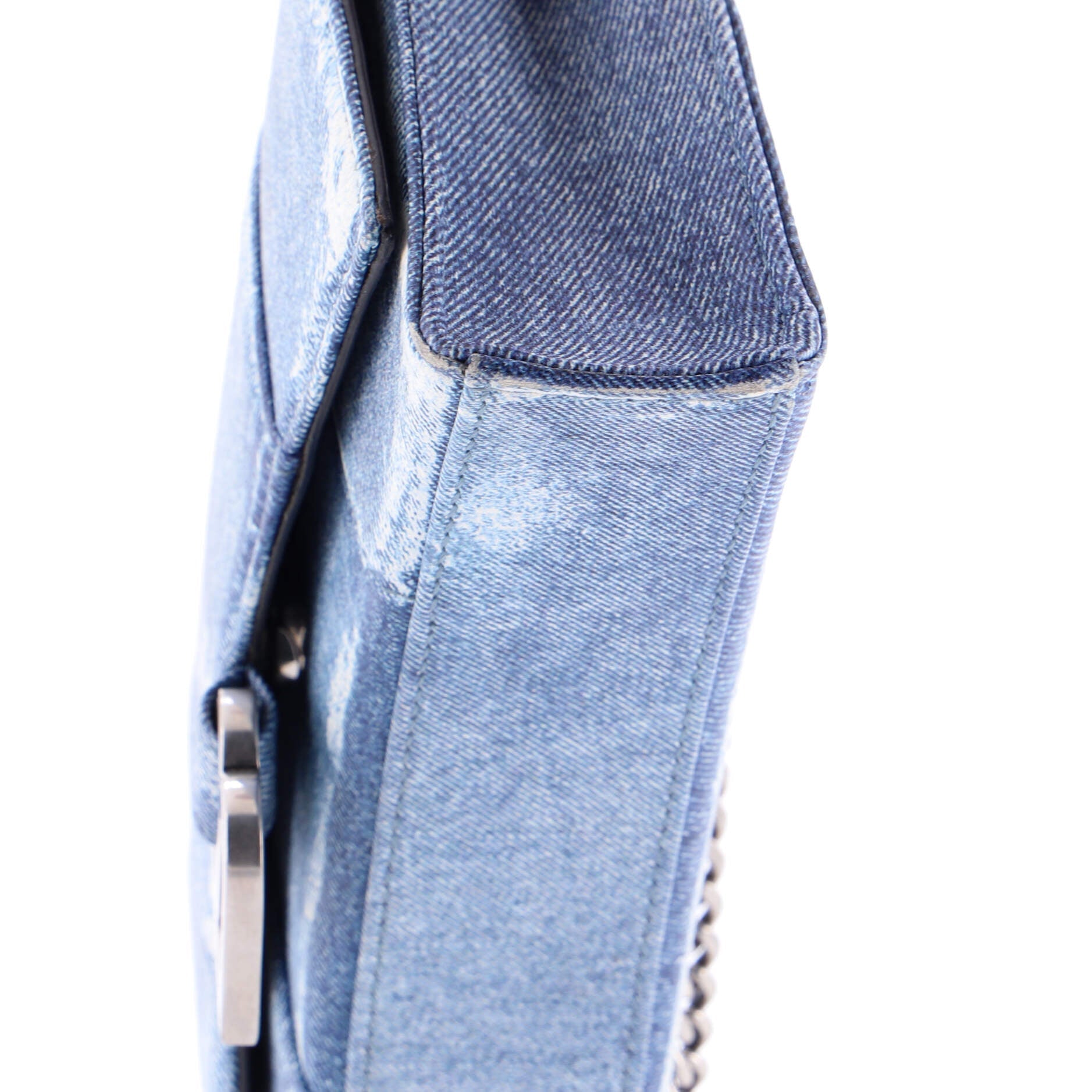 Hourglass Chain Wallet Denim Printed Leather