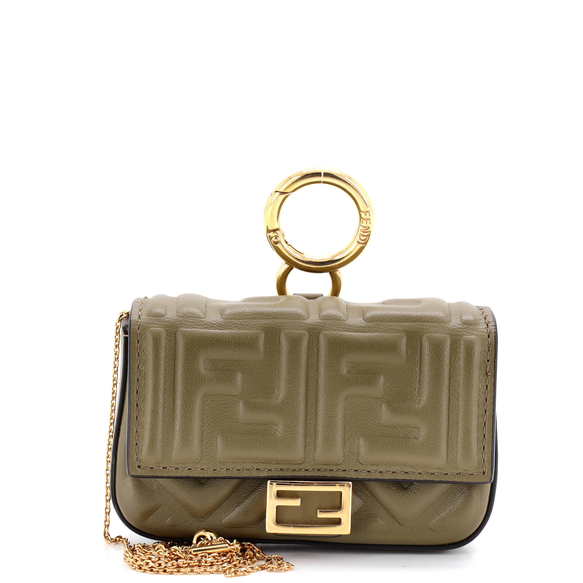 Chain Baguette Charm Bag Zucca Embossed Leather Nano