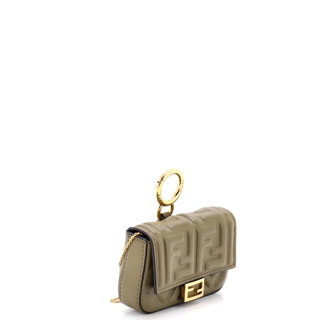 Chain Baguette Charm Bag Zucca Embossed Leather Nano