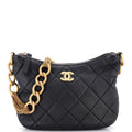 CC Mixed Chain Link Zip Hobo Quilted Lambskin