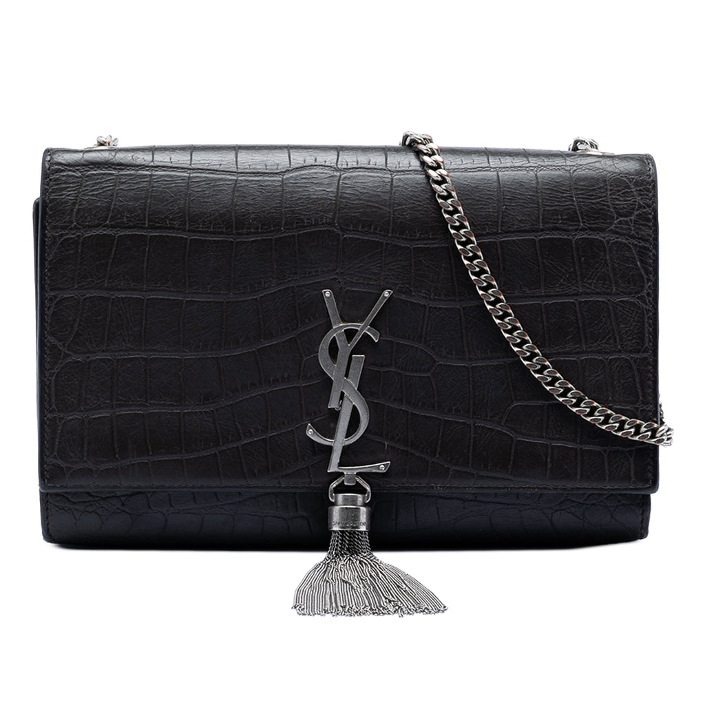Classic Monogram Tassel Crossbody Bag Crocodile Embossed Leather Medium