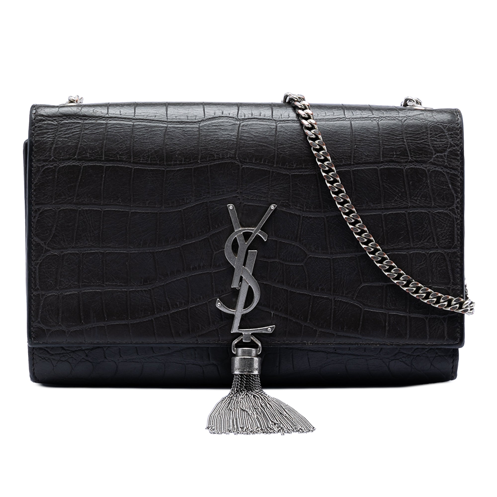 Classic Monogram Tassel Crossbody Bag Crocodile Embossed Leather Medium