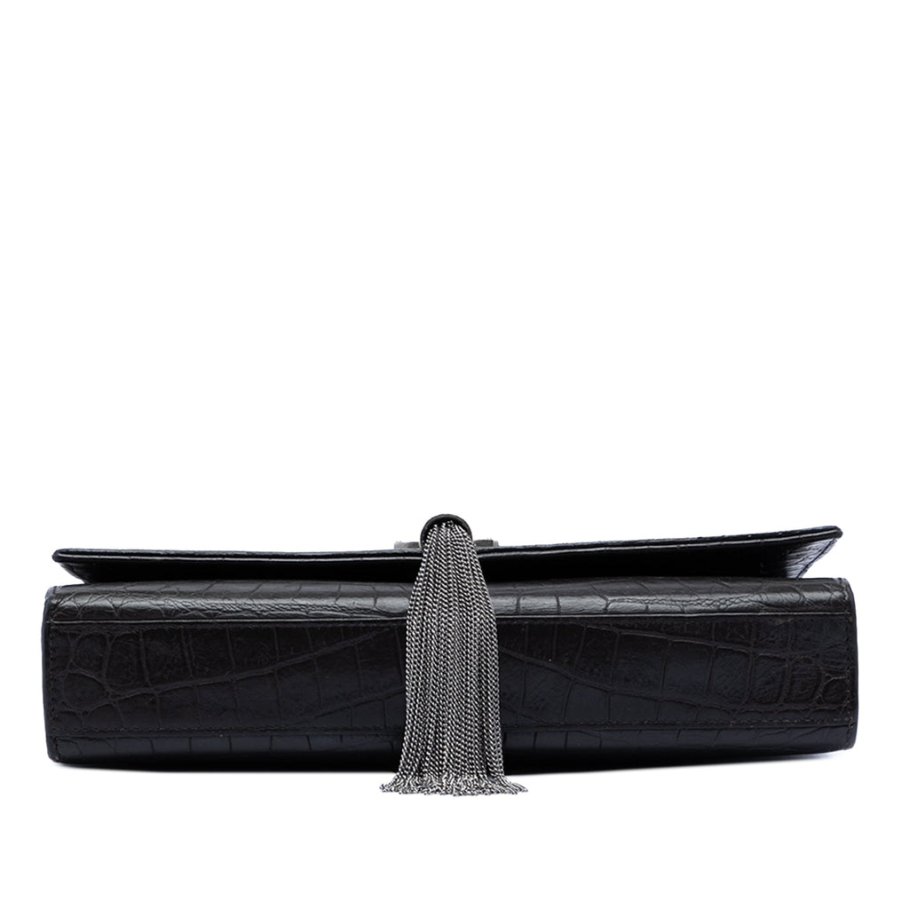 Classic Monogram Tassel Crossbody Bag Crocodile Embossed Leather Medium