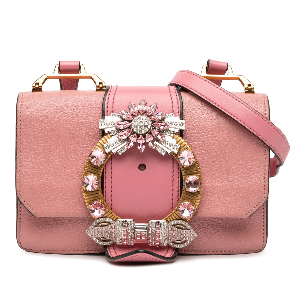 Madras Crystal Buckle Shoulder Bag Leather Small
