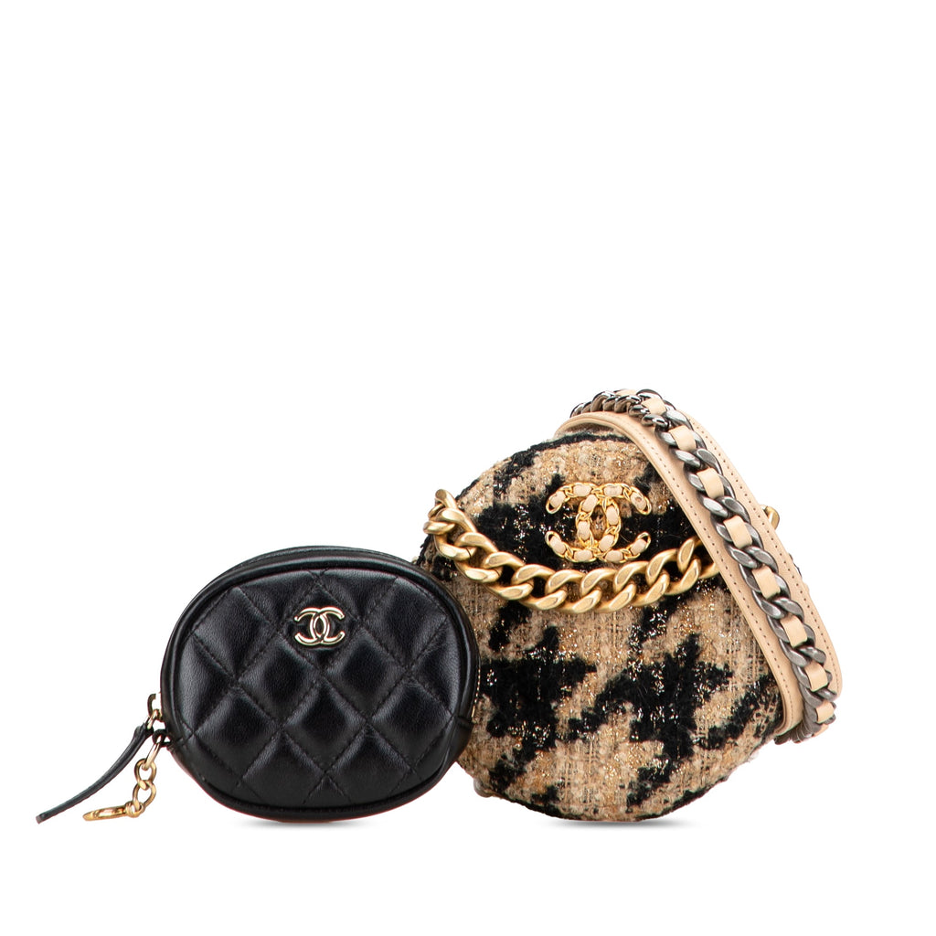 19 Round Clutch with Chain and Coin Purse Quilted Tweed and Lambskin