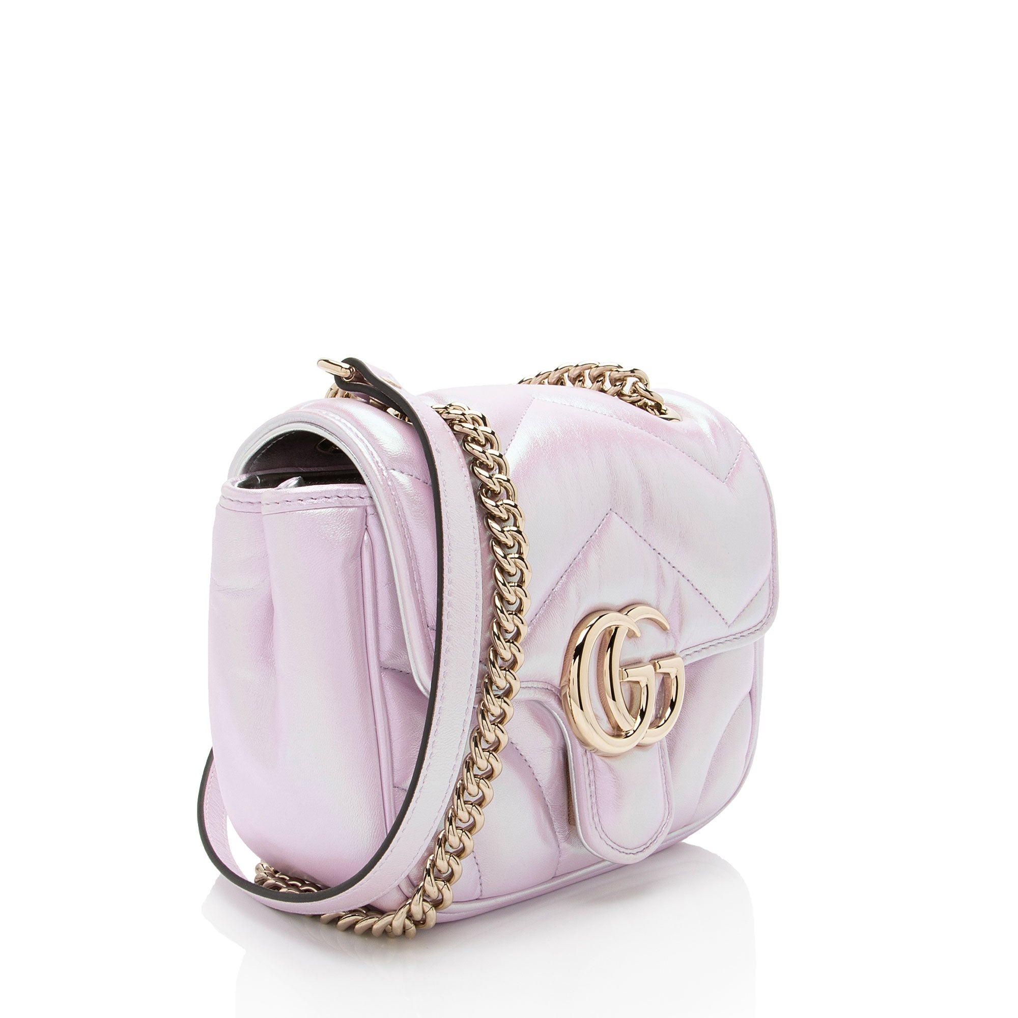 GG Marmont Square Flap Bag Chevron Iridescent Leather Mini