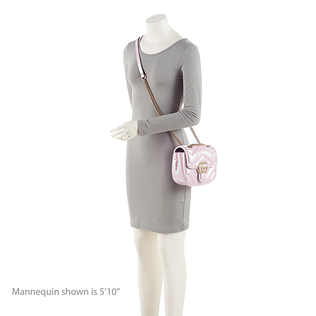GG Marmont Square Flap Bag Chevron Iridescent Leather Mini