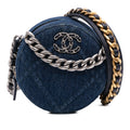 19 Round Clutch with Chain Quilted Denim