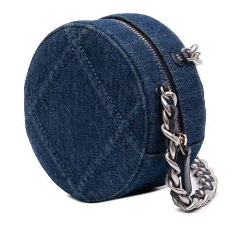 19 Round Clutch with Chain Quilted Denim