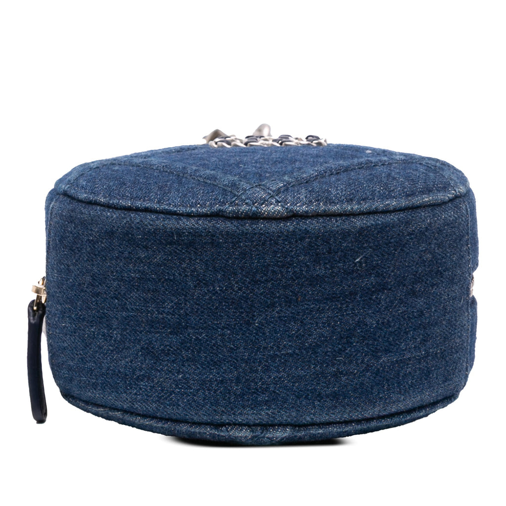 19 Round Clutch with Chain Quilted Denim