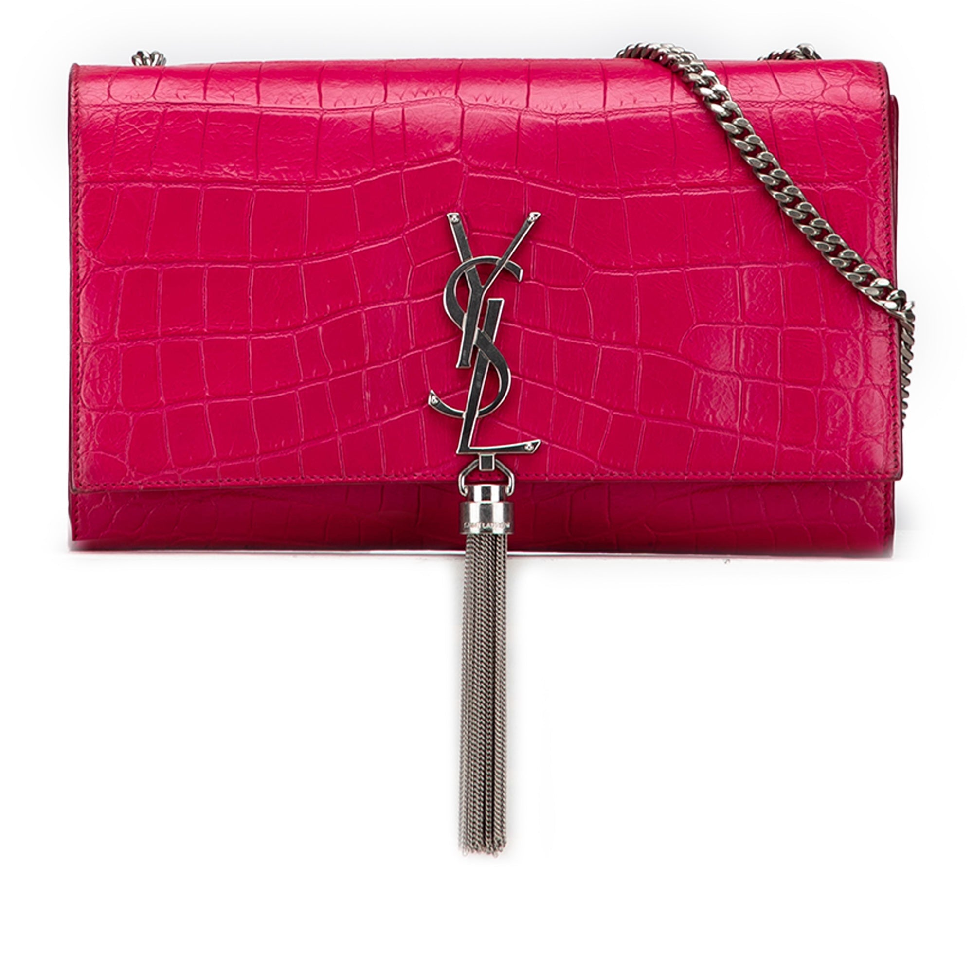 Classic Monogram Tassel Crossbody Bag Crocodile Embossed Leather Medium