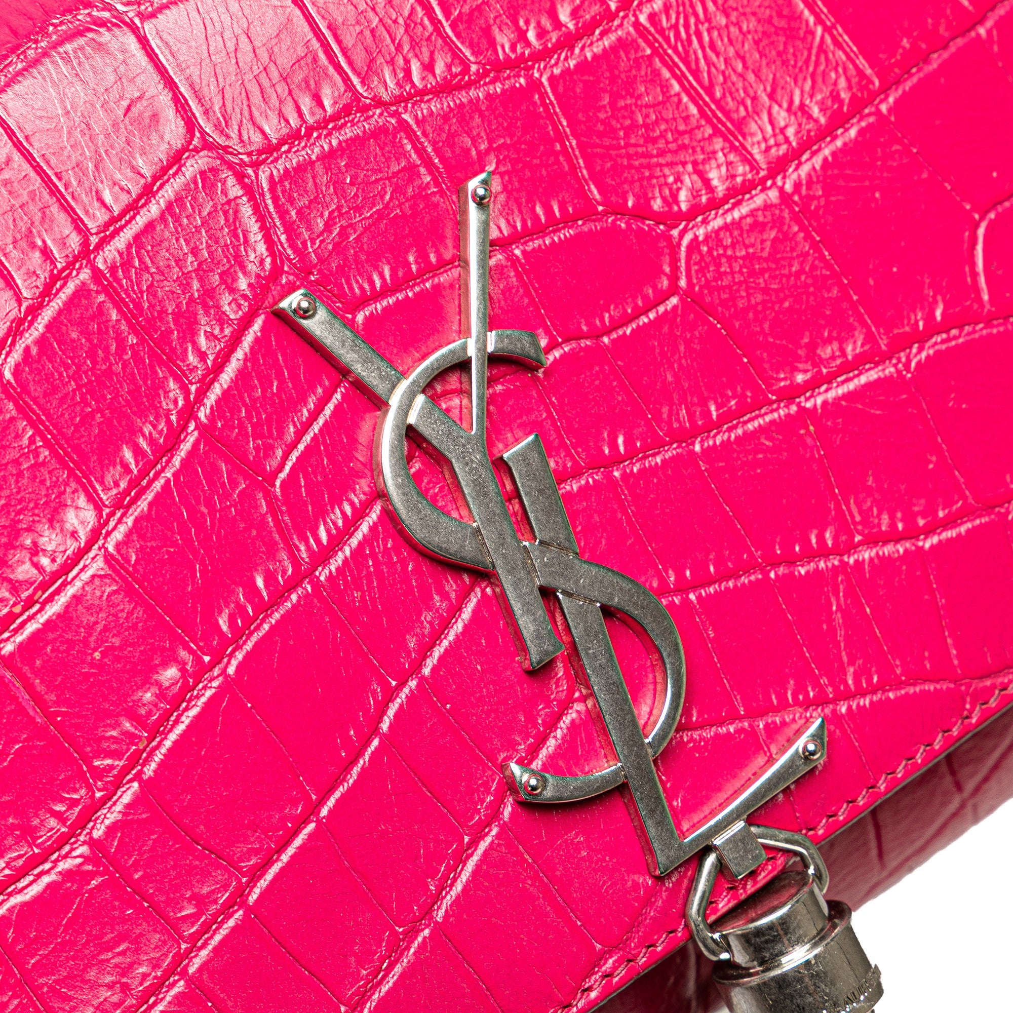 Classic Monogram Tassel Crossbody Bag Crocodile Embossed Leather Medium