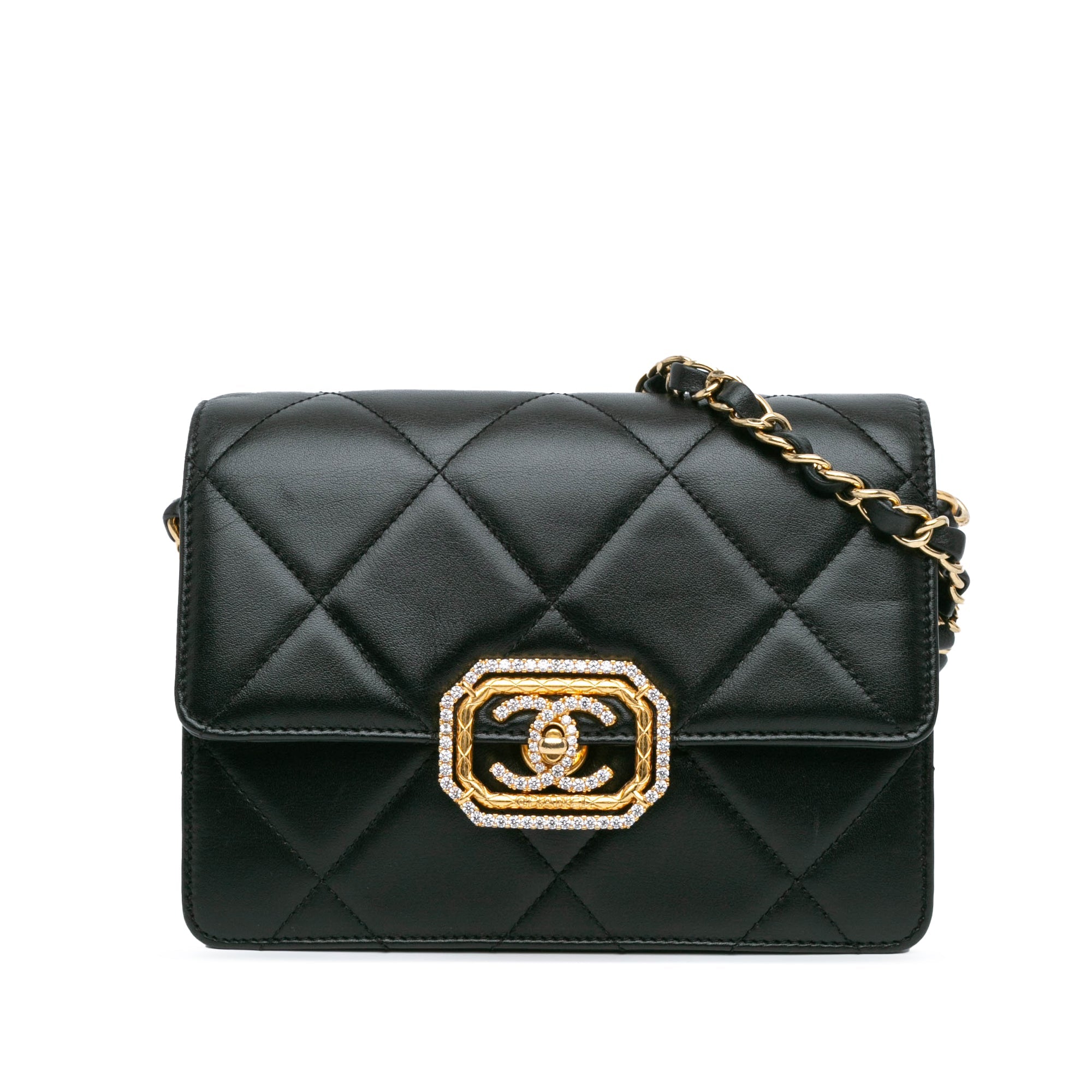 Crystal Geometric Frame CC Flap Bag Quilted Calfskin Mini