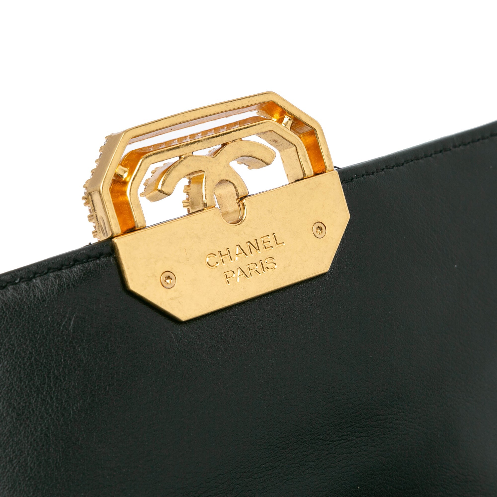 Crystal Geometric Frame CC Flap Bag Quilted Calfskin Mini