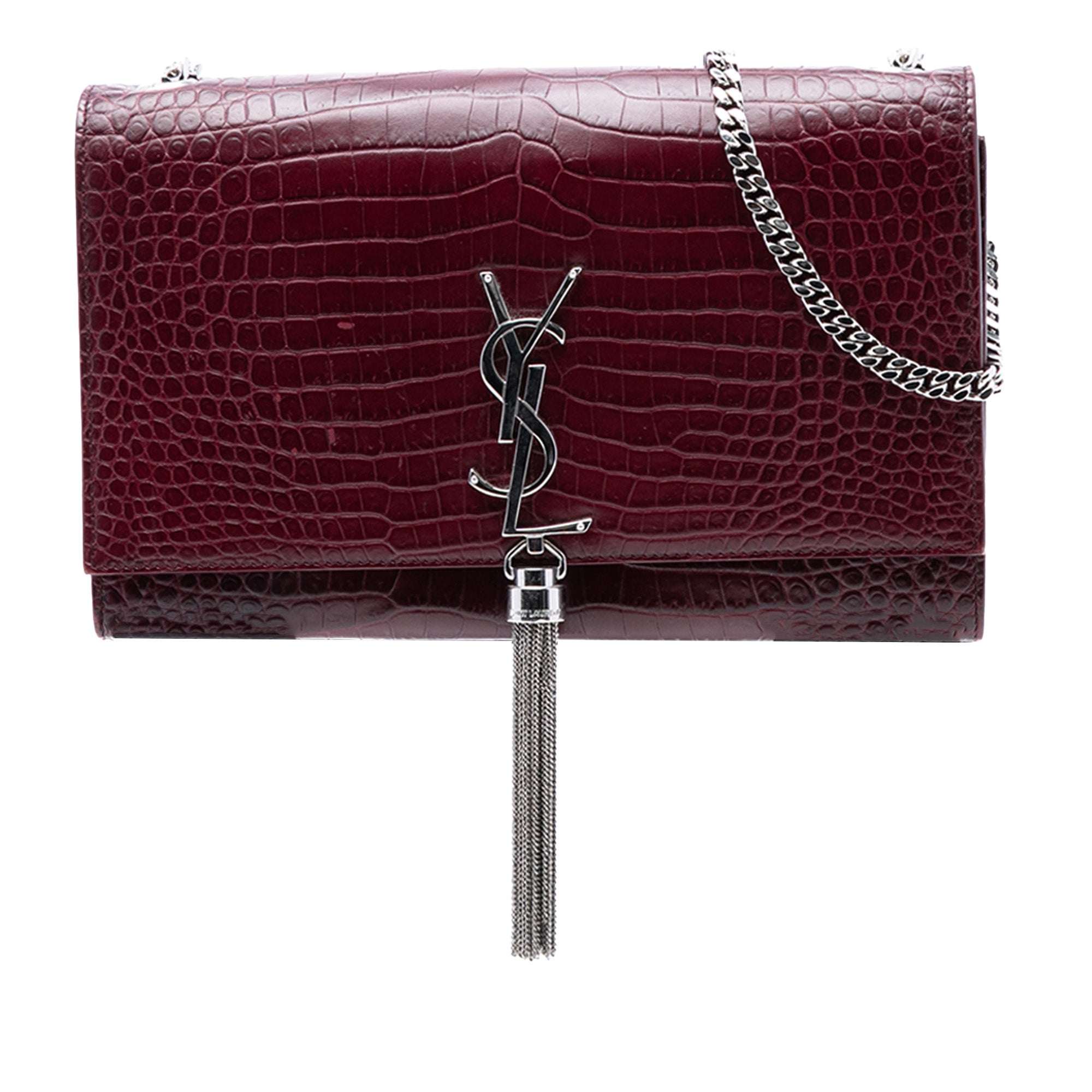 Classic Monogram Tassel Crossbody Bag Crocodile Embossed Leather Medium