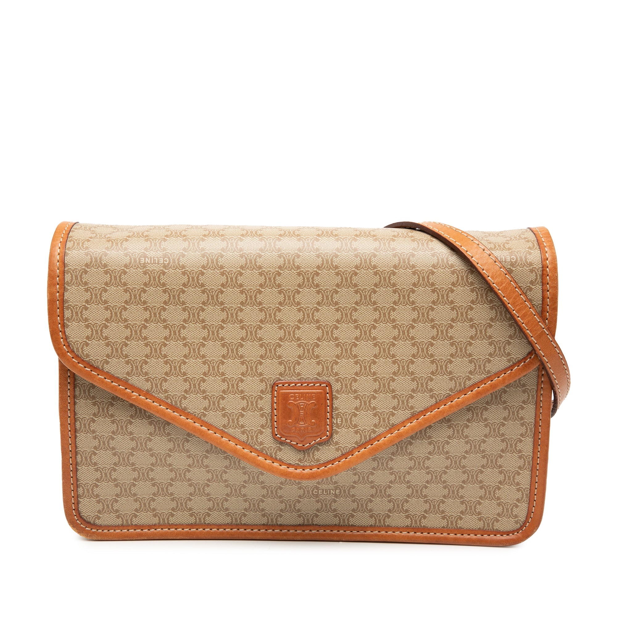 Vintage Saddle Flap Shoulder Bag Macadam Coated Canvas Small