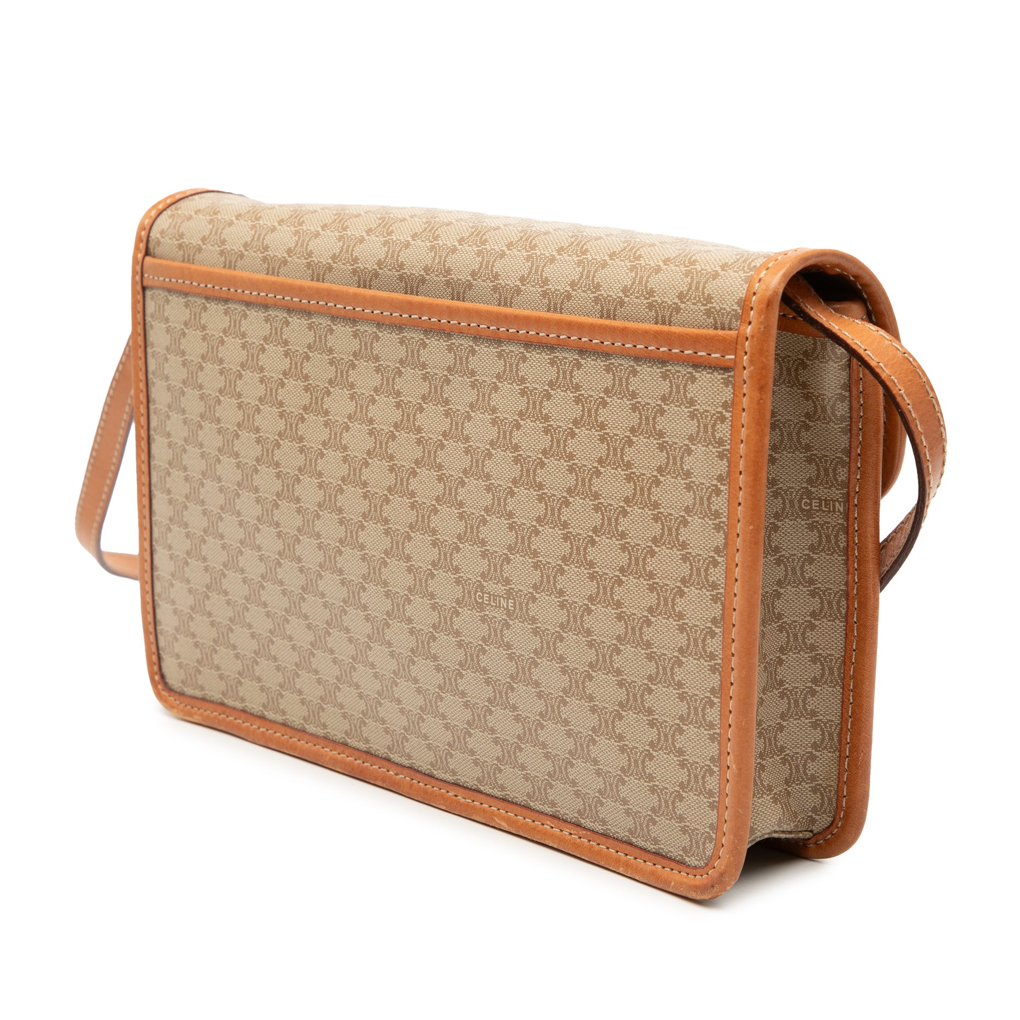 Vintage Saddle Flap Shoulder Bag Macadam Coated Canvas Small
