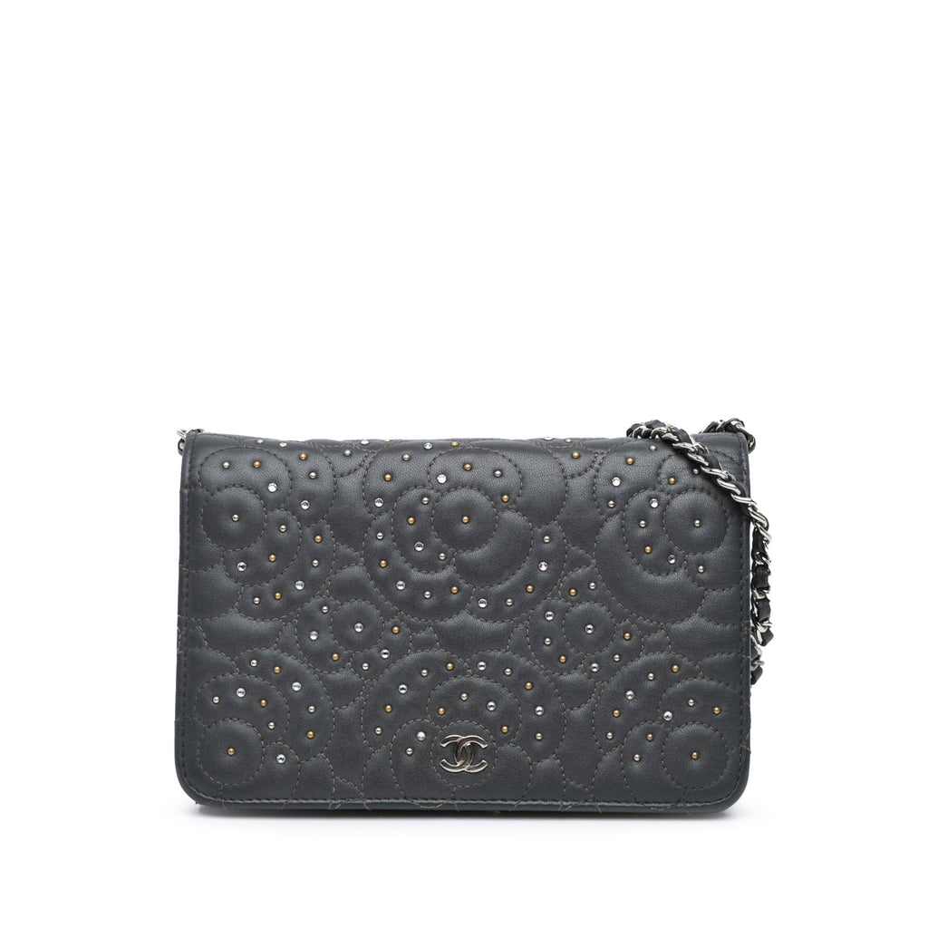 Wallet on Chain Camellia Studded Lambskin