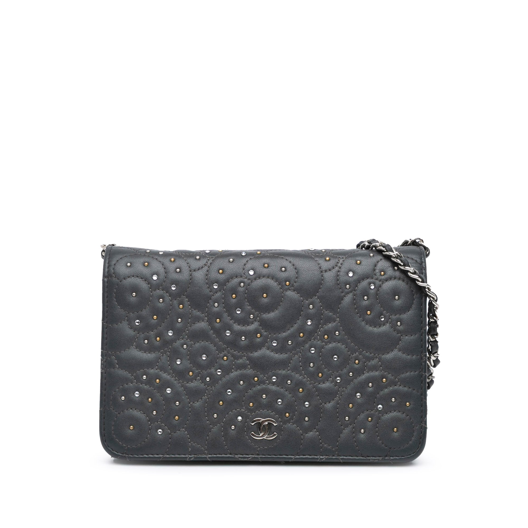 Wallet on Chain Camellia Studded Lambskin