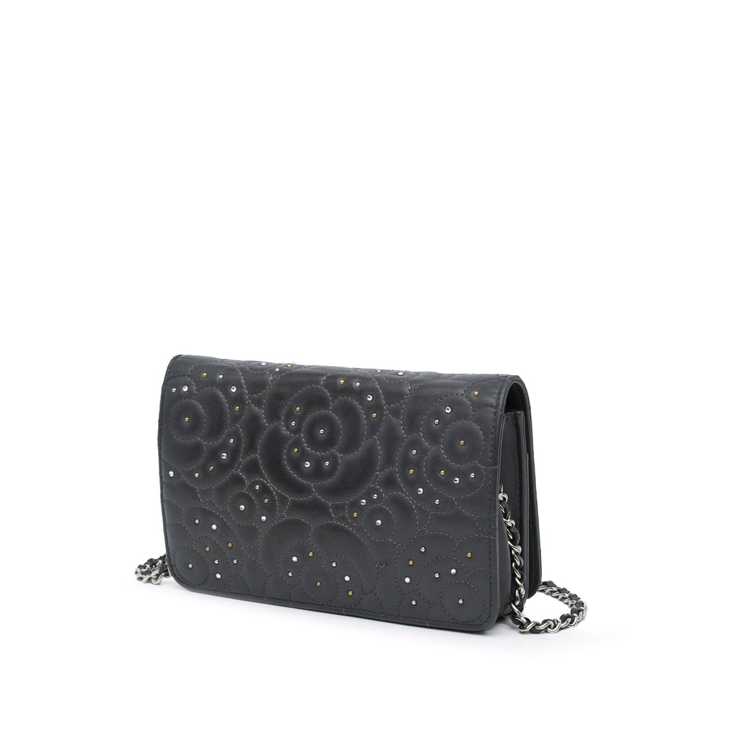 Wallet on Chain Camellia Studded Lambskin