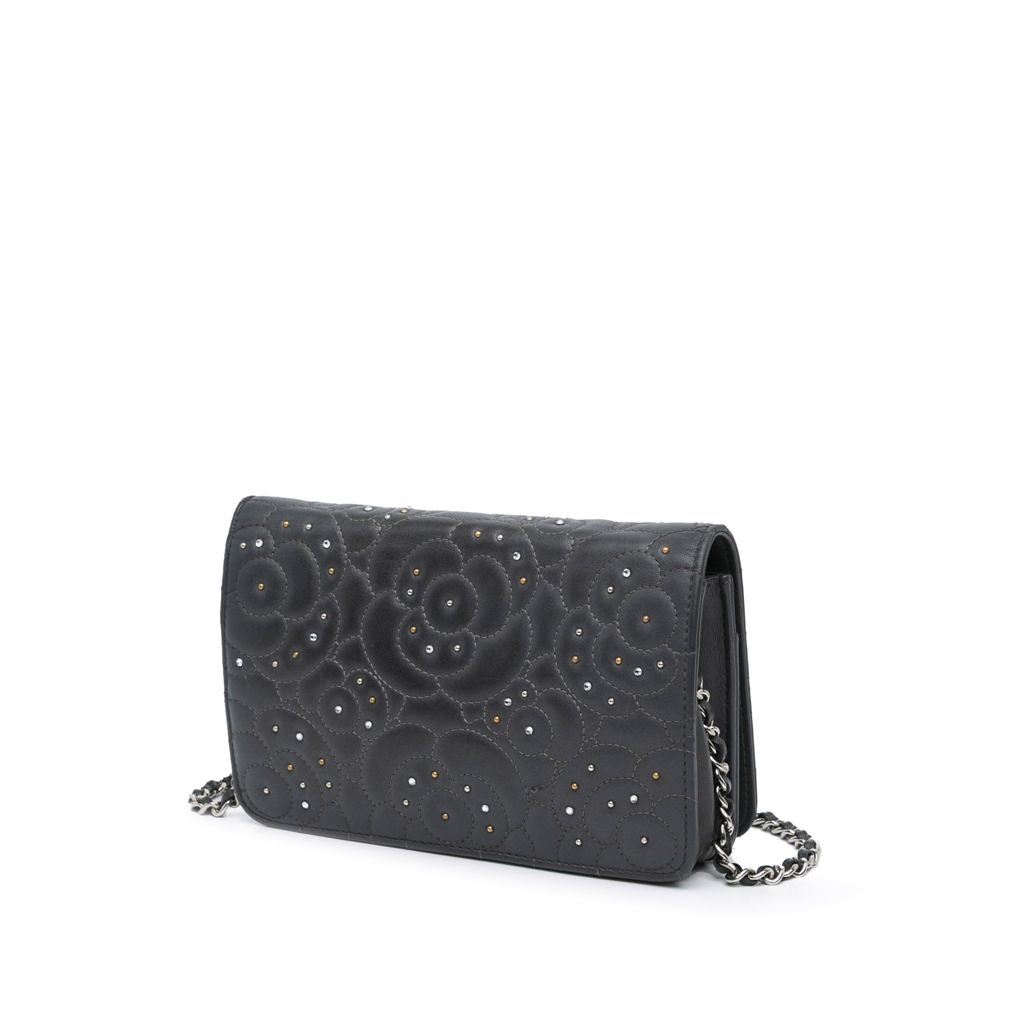 Wallet on Chain Camellia Studded Lambskin