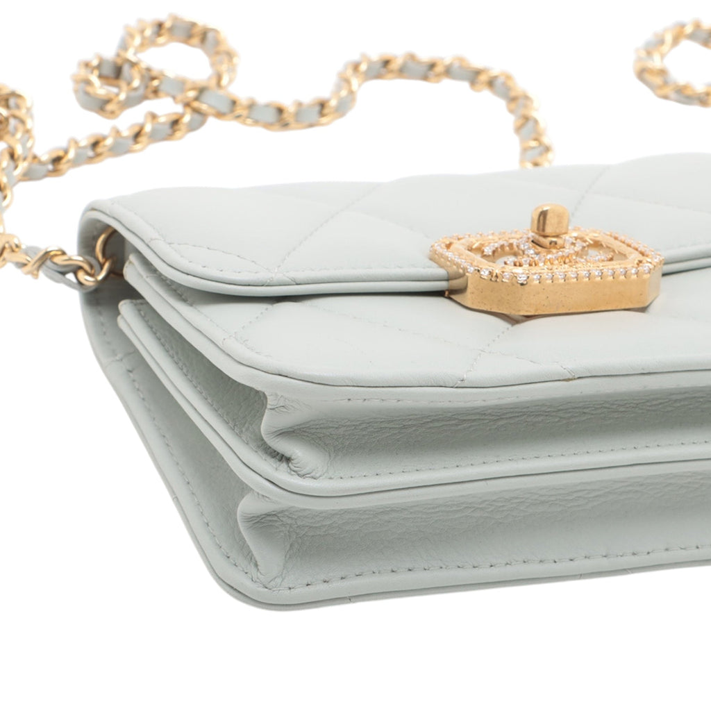 Crystal Geometric Frame CC Clutch with Chain Quilted Calfskin