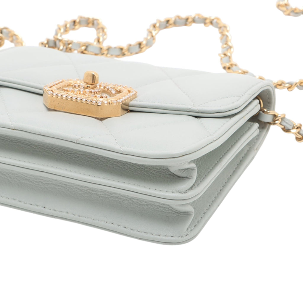 Crystal Geometric Frame CC Clutch with Chain Quilted Calfskin