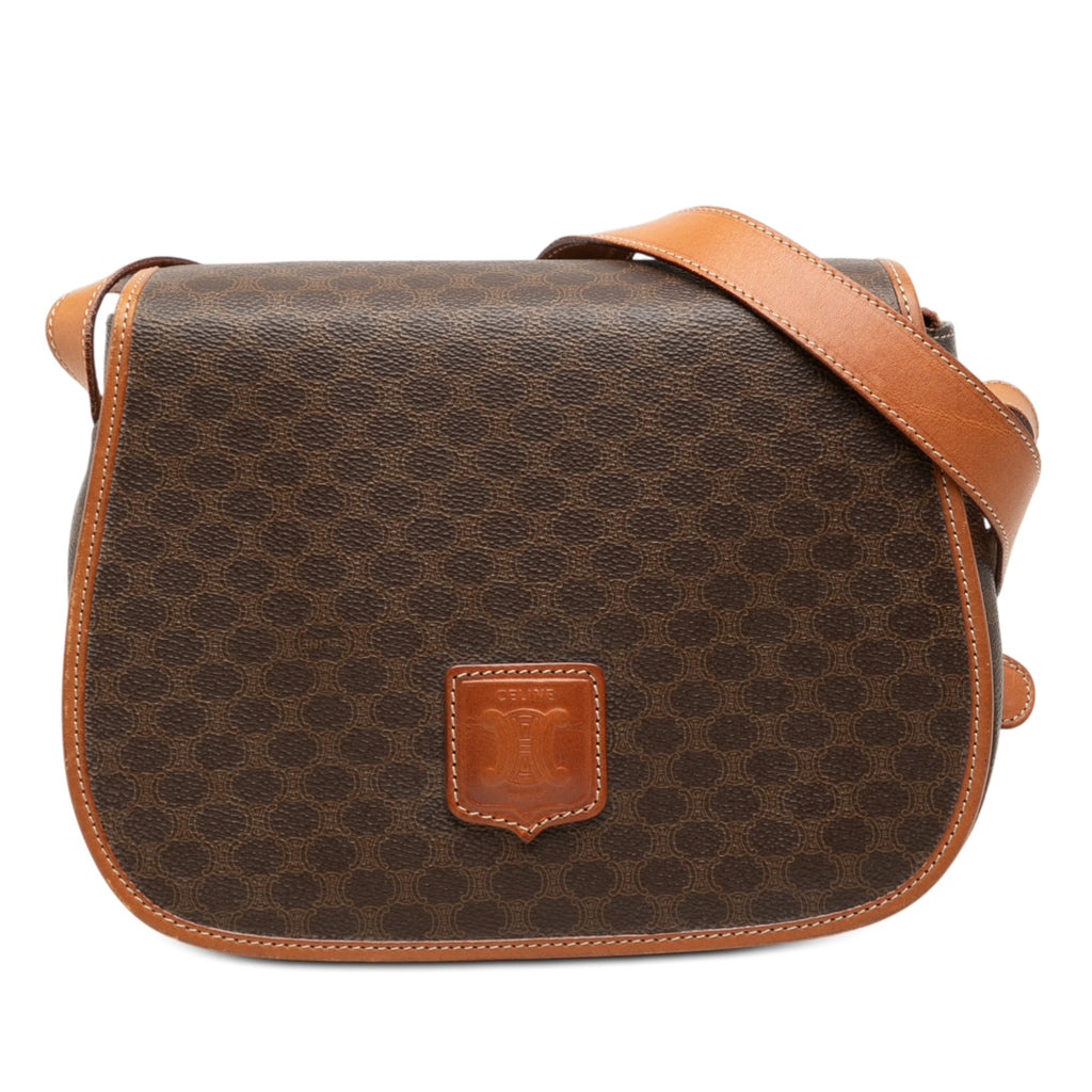 Vintage Saddle Flap Shoulder Bag Macadam Coated Canvas Small