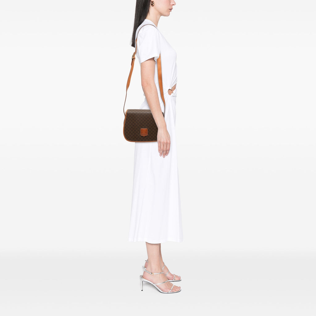 Vintage Saddle Flap Shoulder Bag Macadam Coated Canvas Small