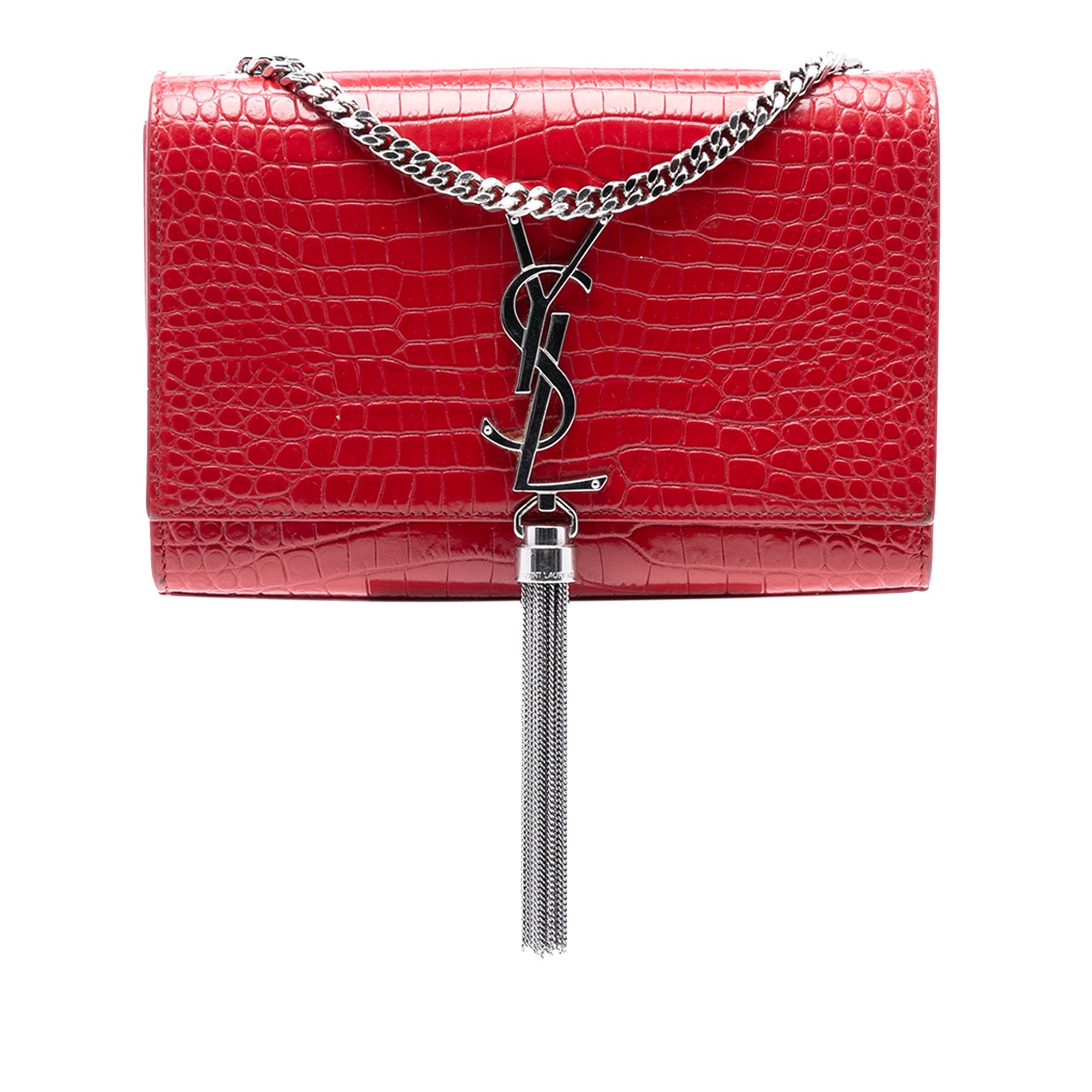 Classic Monogram Tassel Crossbody Bag Crocodile Embossed Leather Medium