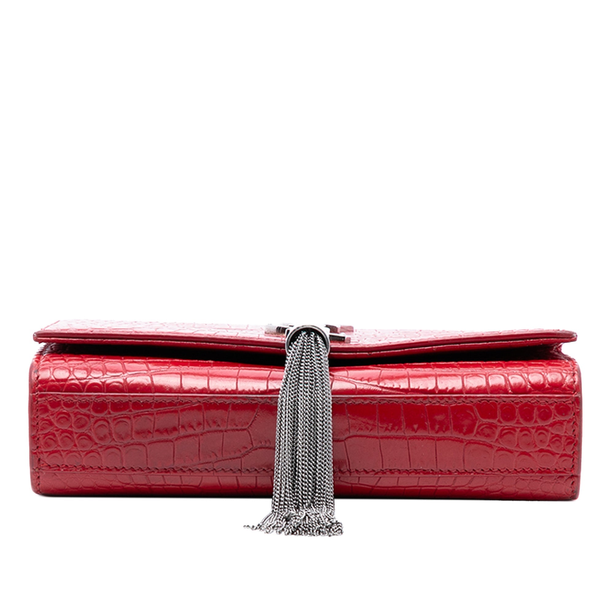 Classic Monogram Tassel Crossbody Bag Crocodile Embossed Leather Medium