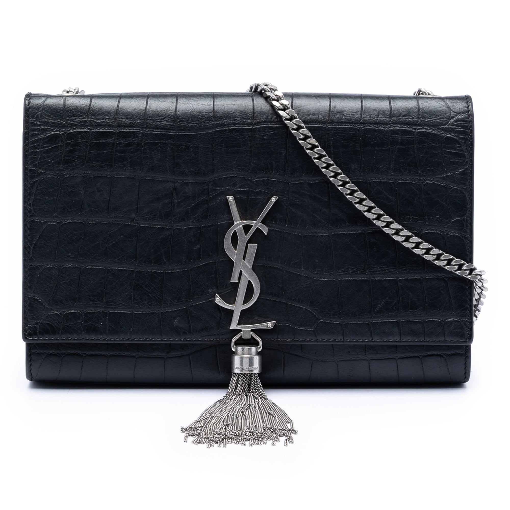 Classic Monogram Tassel Crossbody Bag Crocodile Embossed Leather Medium
