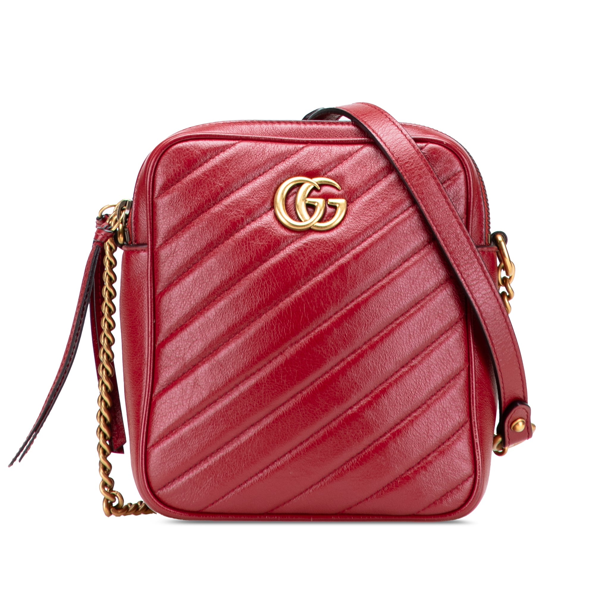 GG Marmont Double Zip Camera Bag Diagonal Quilted Leather Mini