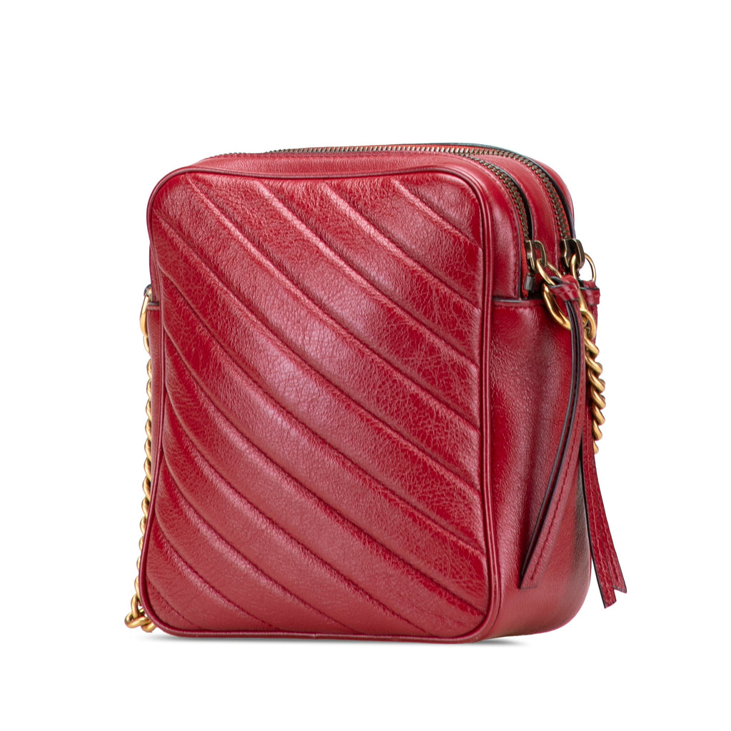 GG Marmont Double Zip Camera Bag Diagonal Quilted Leather Mini