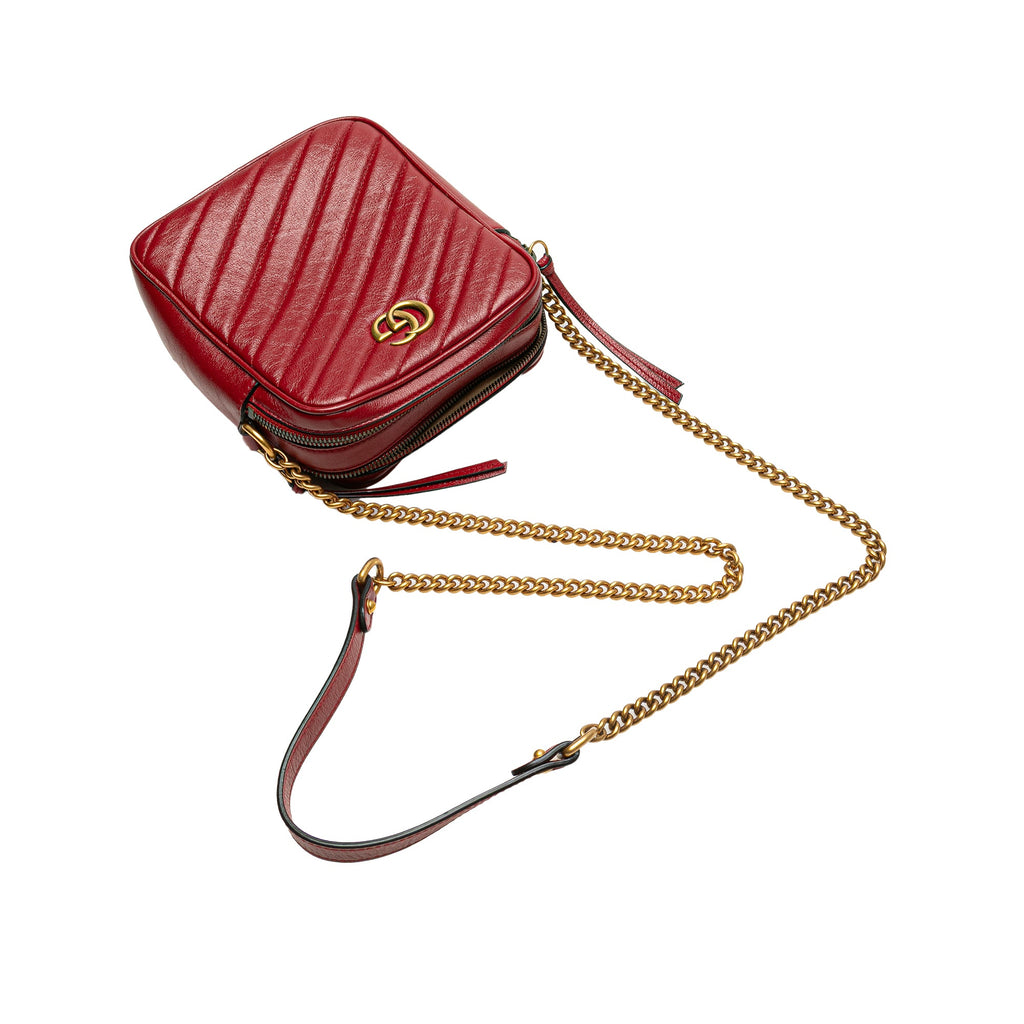 GG Marmont Double Zip Camera Bag Diagonal Quilted Leather Mini