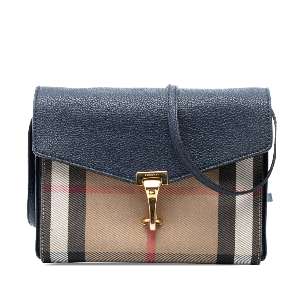 Macken Crossbody Bag Leather and House Check Canvas Small