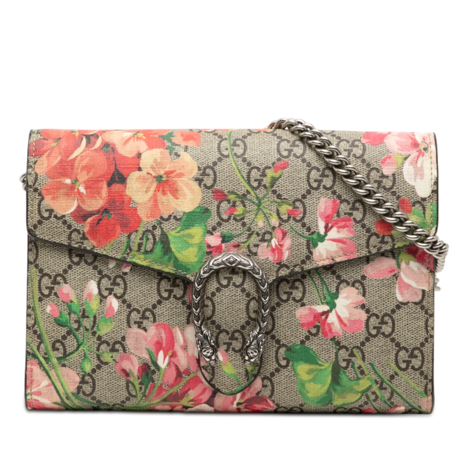 Dionysus Chain Wallet Blooms Print GG Coated Canvas Small