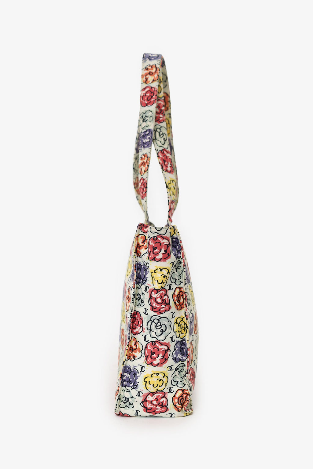Pre-Loved Chanel™ White/Multicolour Floral Print CC Mini Tote