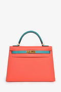 Hermès 2017 Special Order Coral/Teal Bi-Colour Epsom Leather Kelly Sellier 32