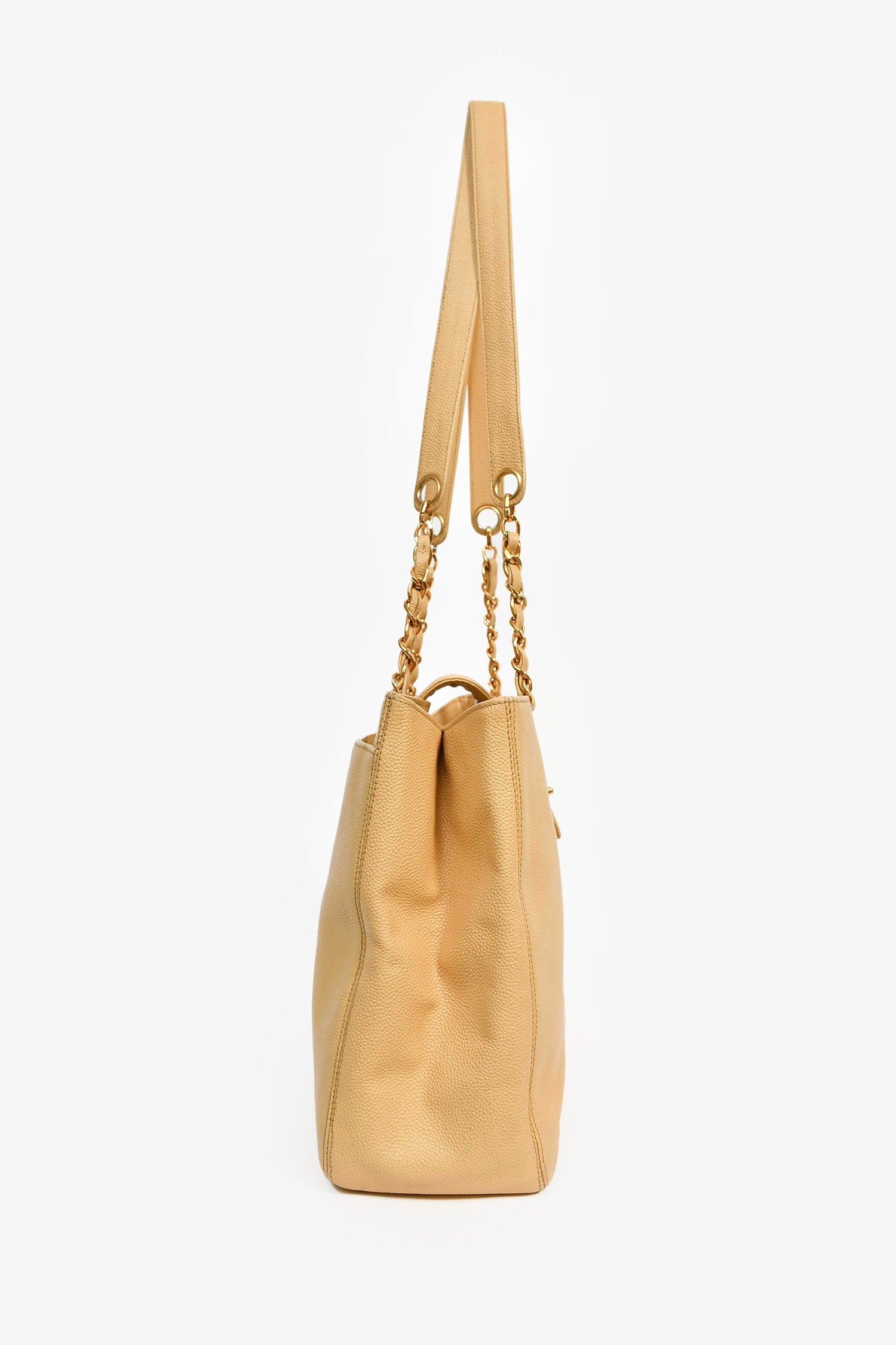 Pre-Loved Chanel™ Beige Caviar Leather CC Shopper Tote Bag