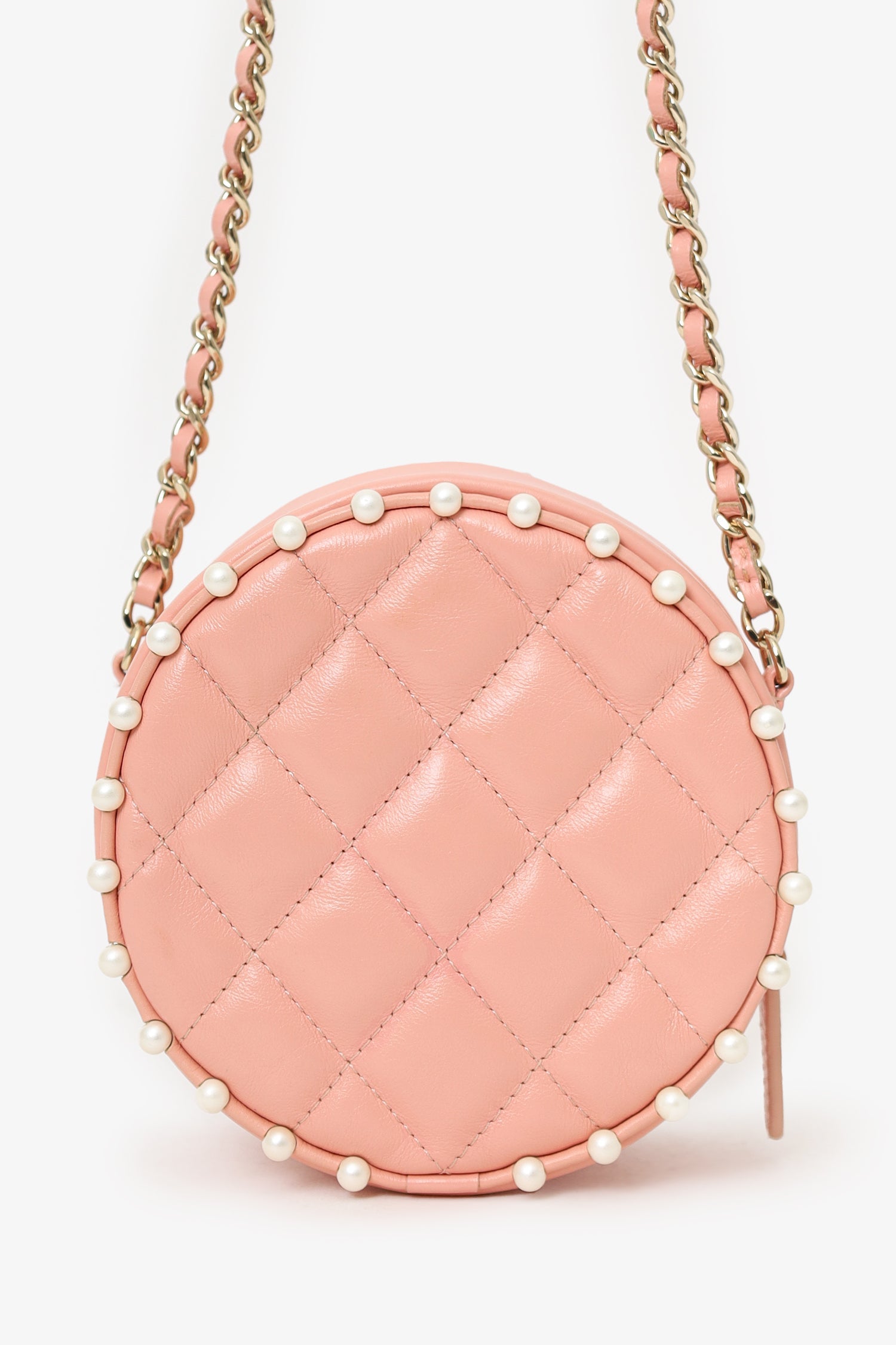 Pre-Loved Chanel™ 2019-20 Pink Pearl Round Crossbody Bag